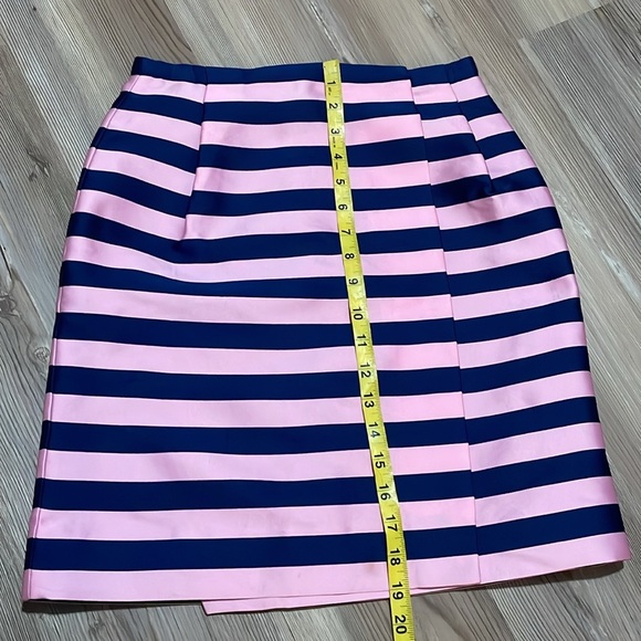 J. Crew Pencil Skirt Wrap Pink Navy Striped Size 00 Silk blend Classy Trendy NWT - Picture 9 of 13